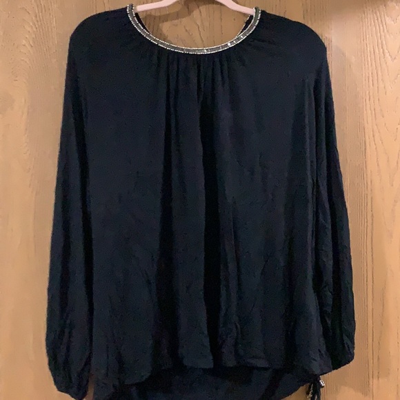 ▪️ ROSE + OLIVE ▪️ Black Peasant Top with Shiny Beading - Picture 3 of 11